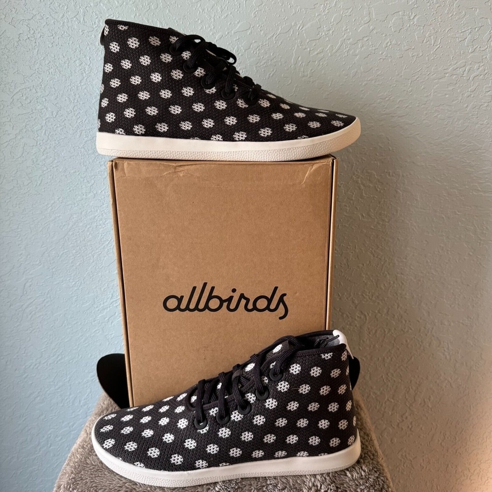 Allbirds Tree Toppers High Top Sneakers Black White Polka Dot US 13 EU 45-46